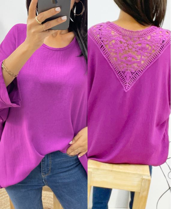 TOP OVERSIZE BACK LACE AH226 PRUNE