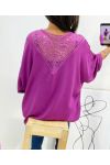 TOP OVERSIZE BACK LACE AH226 PRUNE