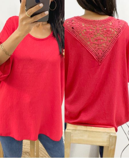 TOP OVERSIZE BACK LACE AH226 ROSSO