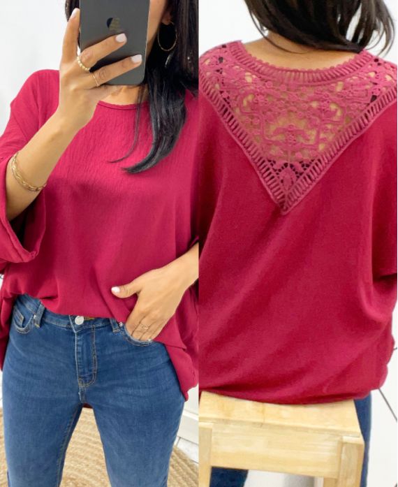 TOP OVERSIZE BACK LACE AH226 BURGUNDY