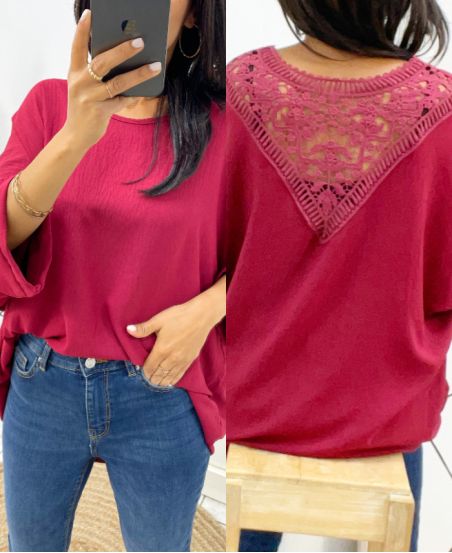 TOP OVERSIZE BACK LACE AH226 BURGUNDY
