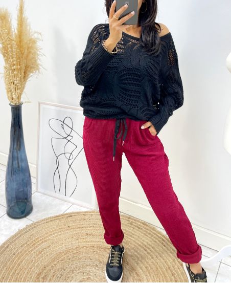 VELVET EFFECT PANTS AH162 BURGUNDY