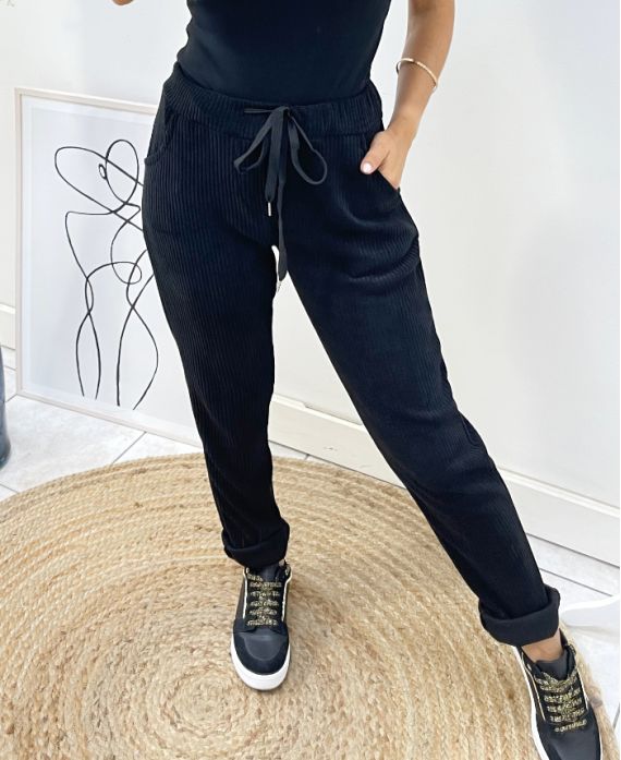 VELVET EFFECT TROUSERS AH162 BLACK