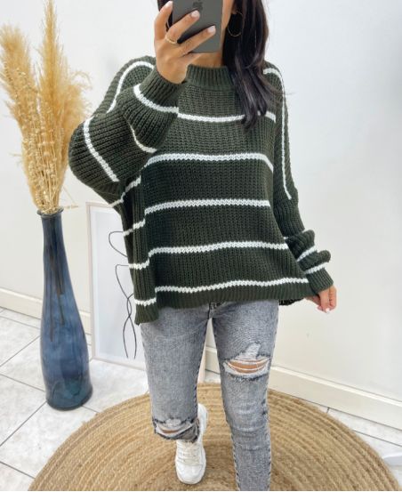 STRIPED SWEATER AH158 KAKI