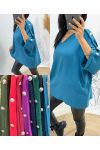 OVERSIZE TOP WITH FANCY BUTTON AH326 PETROLE BLUE