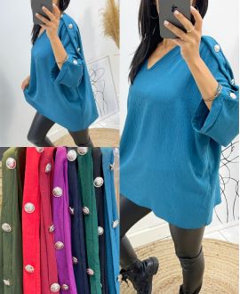OVERSIZE TOP WITH FANCY BUTTON AH326 PETROLE BLUE