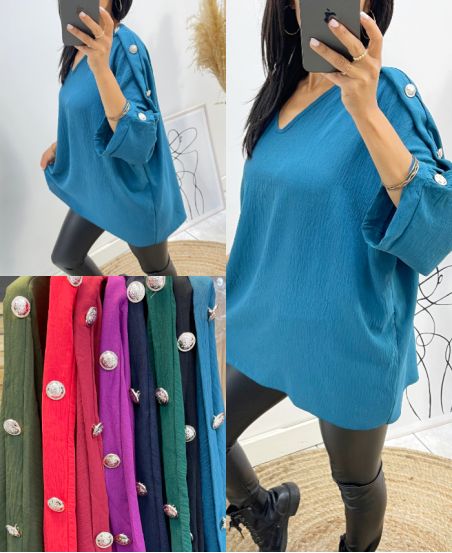 OVERSIZE TOP WITH FANCY BUTTON AH326 PETROLE BLUE