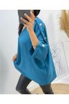 OVERSIZE TOP WITH FANCY BUTTON AH326 PETROLE BLUE