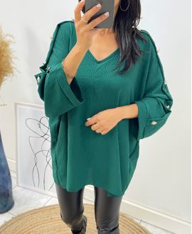 OVERSIZE TOP WITH FANCY BUTTON AH326 EMERALD GREEN