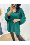 OVERSIZE TOP WITH FANCY BUTTON AH326 EMERALD GREEN