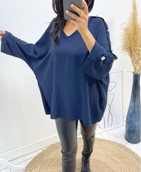 OVERSIZE TOP WITH FANCY BUTTON AH326 NAVY BLUE