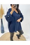 OVERSIZE TOP WITH FANCY BUTTON AH326 NAVY BLUE