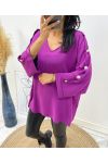 OVERSIZE TOP WITH FANCY BUTTON AH326 PURPLE