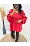 OVERSIZE TOP WITH FANCY BUTTON AH326 RED