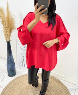 OVERSIZE TOP WITH FANCY BUTTON AH326 RED