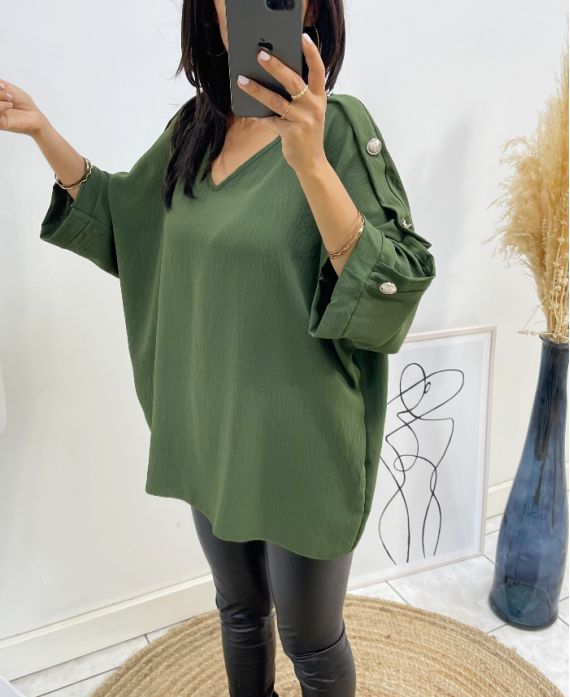 OVERSIZE TOP WITH FANCY BUTTON AH326 KAKI