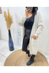 LONG VEST WITH FRINGED POCKETS AH215 BEIGE