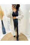LONG VEST WITH FRINGED POCKETS AH215 BEIGE