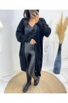 LONG VEST WITH FRINGED POCKETS AH215 BLACK