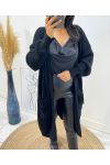 LONG VEST WITH FRINGED POCKETS AH215 BLACK