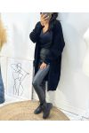LONG VEST WITH FRINGED POCKETS AH215 BLACK