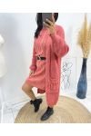 LONG VEST WITH FRINGED POCKETS AH215 PECHE