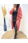 LONG VEST WITH FRINGED POCKETS AH215 PECHE