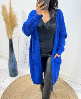 LONG VEST WITH FRINGED POCKETS AH215 ROYAL BLUE