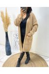 LONG WAISTCOAT WITH FRINGED POCKETS AH215 CAMEL