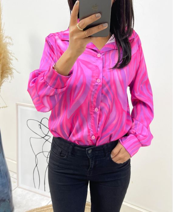 SATIN SHIRT PRINTED ANIMAL PE218 PURPLE