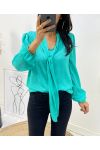 BLOUSE TISSUS DENTELLE COL A NOUER PE327 VERT