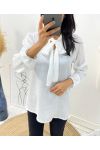 BLOUSE TISSUS DENTELLE COL A NOUER PE327 BLANC