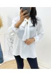 BLOUSE TISSUS DENTELLE COL A NOUER PE327 BLANC