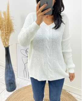 WOOL SWEATER V-NECK TWISTED AH192 WHITE