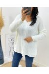 WOOL SWEATER V-NECK TWISTED AH192 WHITE