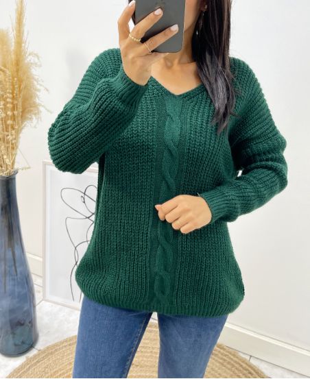 WOOL SWEATER V-NECK TWISTED AH192 GREEN