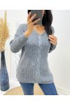 WOOL PULLOVER V-NECK TWIST AH192 GREY