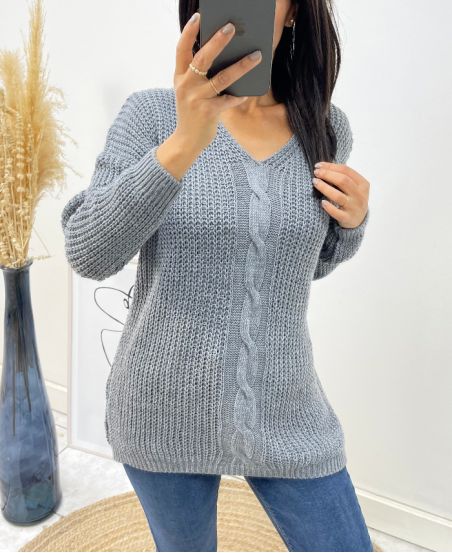 WOOL PULLOVER V-NECK TWIST AH192 GREY