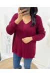 PULLOVER WOOL V-NECK TWISTED AH192 BURGUNDY