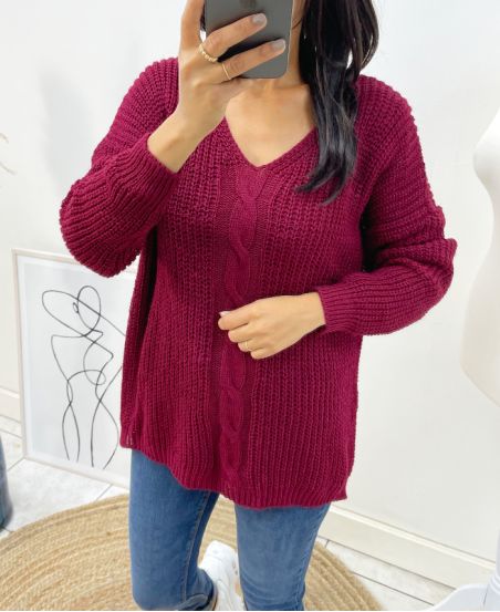 PULLOVER WOOL V-NECK TWISTED AH192 BURGUNDY