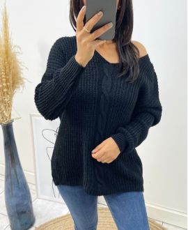WOOL SWEATER V-NECK TWISTED AH192 BLACK