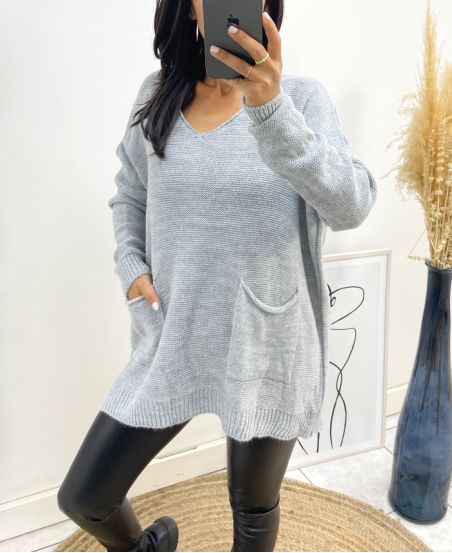 WOOL SWEATER 2 POUCHES AH179 GREY