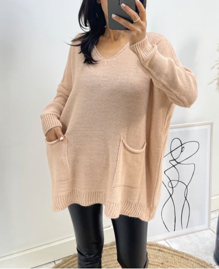 WOOL SWEATER 2 POUCHES AH179 PINK