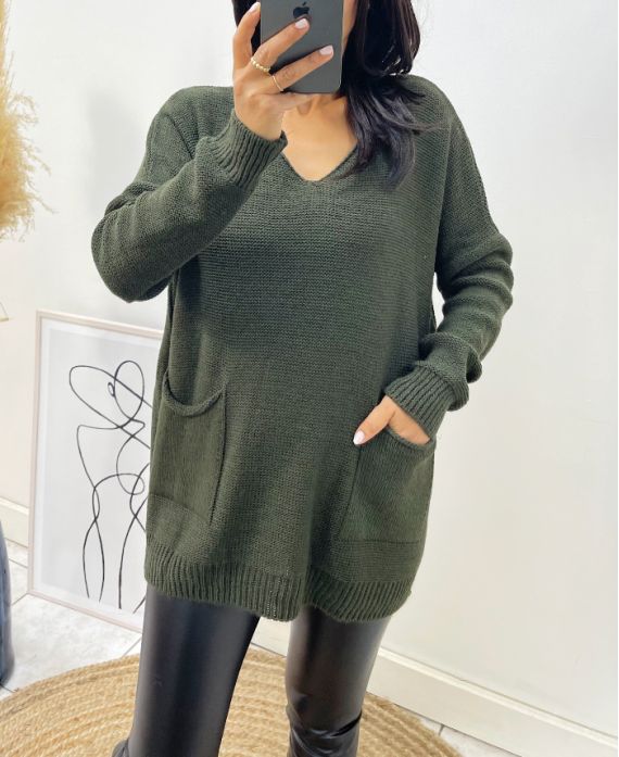 WOOL SWEATER 2 POUCHES AH179 KAKI