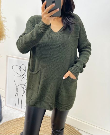 WOOL SWEATER 2 POUCHES AH179 KAKI