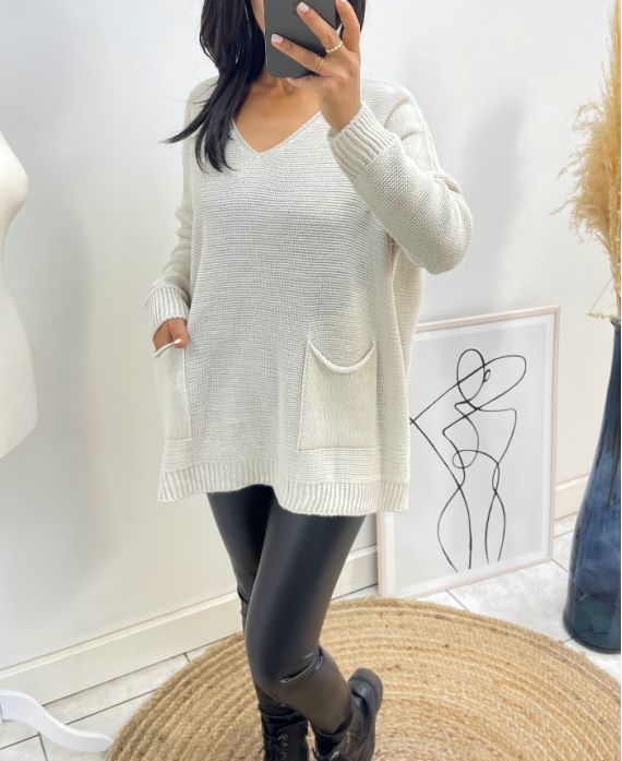 WOOL SWEATER 2 POUCHES AH179 BEIGE