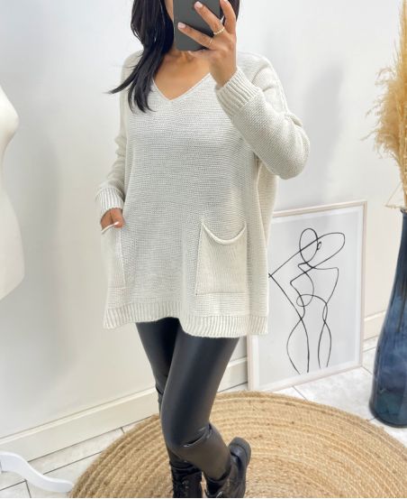 WOOL SWEATER 2 POUCHES AH179 BEIGE