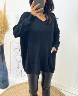 WOOL SWEATER 2 POUCHES AH179 BLACK