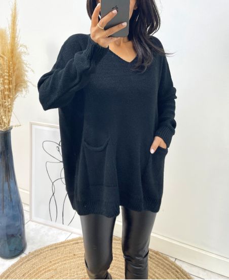 WOOL SWEATER 2 POUCHES AH179 BLACK