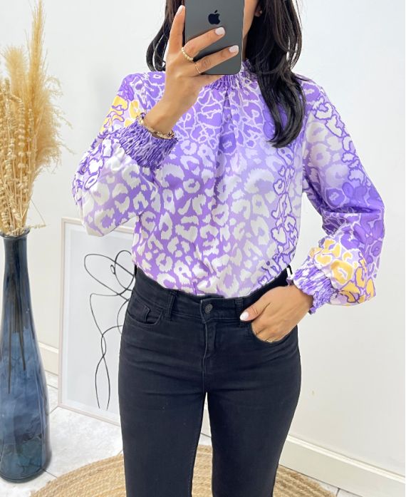 TOP PRINTED NECK AMOUNT PE885 LILA
